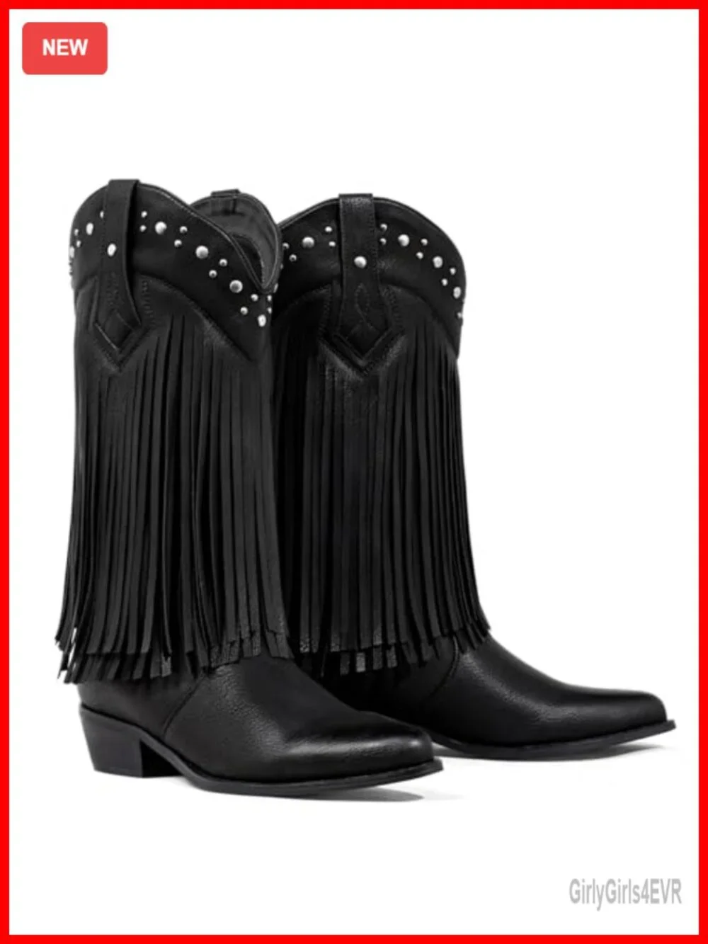 Fringe Cowboy Boots for Women Wide Calf Tassel Studded Faux Suede Western